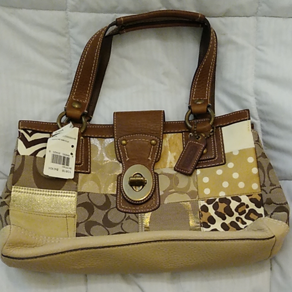 Vintage Coach brass/kha  patchwork satchel Ourse